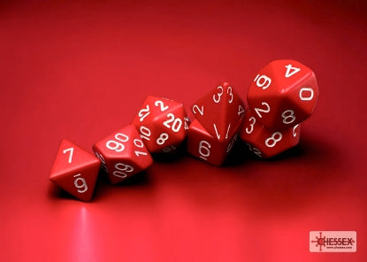 Opaque - Red w/White - Polyhedral 7-Dice Set