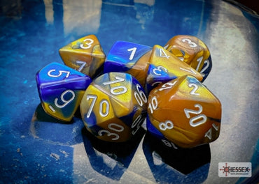 Gemini - Blue-Gold w/White - Polyhedral 7-Die Set