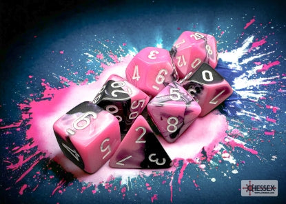 Gemini - Black-Pink w/White - Polyhedral 7-Die Set
