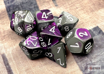 Gemini - Purple-Steel w/White - Polyhedral 7-Die Set