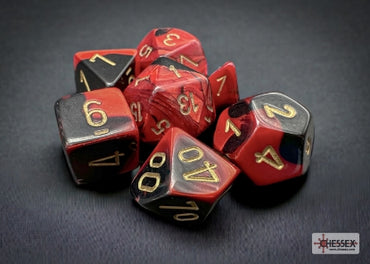 Gemini - Black-Red w/Gold - Polyhedral 7-Die Set