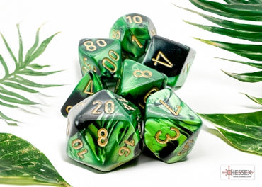 Gemini - Black-Green w/Gold - Polyhedral 7-Die Set