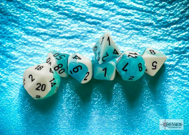 Gemini - Teal-White w/Black - Polyhedral 7-Die Set