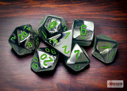 Gemini - Black-Grey w/Green - Polyhedral 7-Die Set