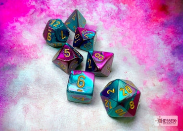 Gemini - Purple-Teal w/Gold - Polyhedral 7-Die Set