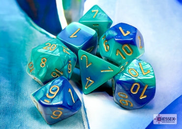 Gemini - Blue-Teal w/Gold - Polyhedral 7-Die Set