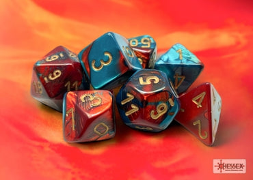 Gemini - Red-Teal w/Gold - Polyhedral 7-Die Set