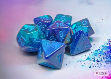 Gemini - Blue-Blue w/Light Blue Luminary - Polyhedral 7-Die Set