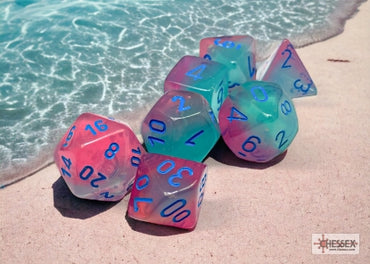 Gemini - Gel Green-Pink w/Blue Luminary - Polyhedral 7-Die Set