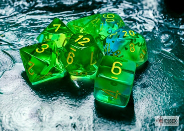 Gemini - Translucent Green-Teal w/Yellow - Polyhedral 7-Die Set