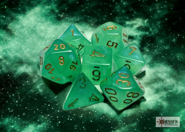 Borealis - Light Green w/Gold Luminary - Polyhedral 7-Dice Set