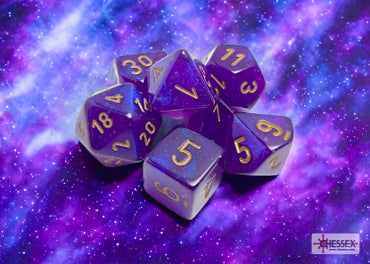 Borealis - Royal Purple w/Gold Luminary - Polyhedral 7-Dice Set