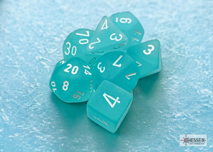 Frosted - Teal w/White - Polyhedral 7-Dice Set
