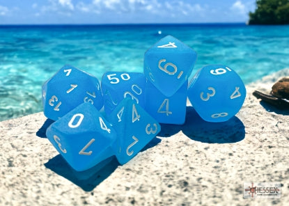 Frosted - Caribbean Blue w/Whtie - Polyhedral 7-Dice Set