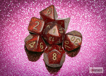 Glitter - Ruby w/Gold - Polyhedral 7-Dice Set