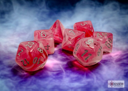 Ghostly Glow - Pink w/Silver - Polyhedral 7-Dice Set