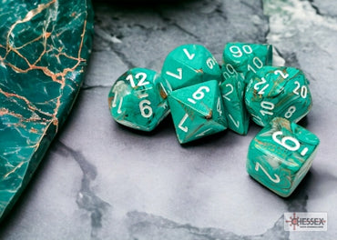 Marble - Oxi-Copper w/White - Polyhedral 7-Dice Set