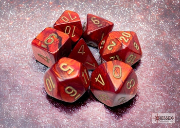 Scarab - Scarlet w/Gold - Polyhedral 7-Dice Set