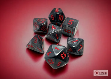 Velvet - Black w/Red - Polyhedral 7-Dice Set