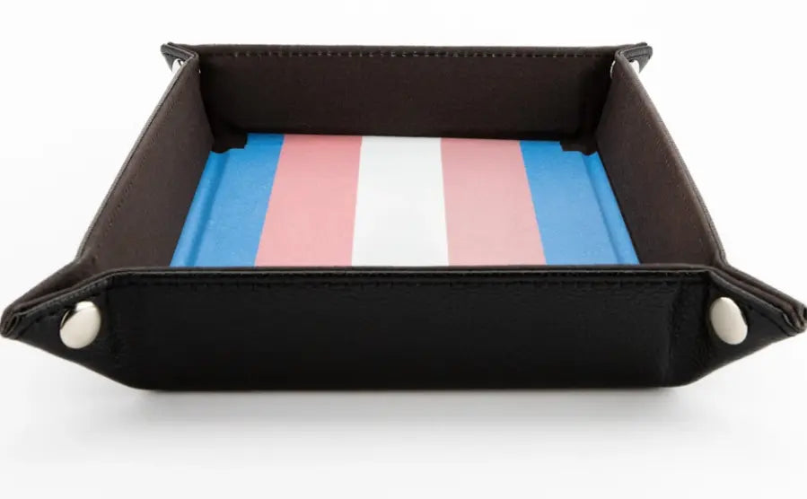 FanRoll Dice Tray Fold Up Velvet with Leather Backing - Pride Transgender