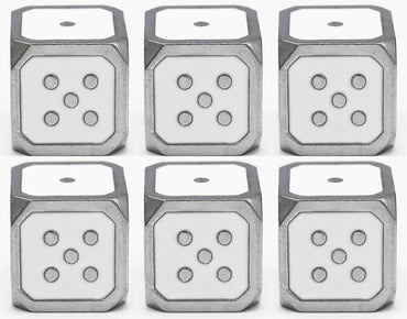 12mm Metal Pip D6 Dice - White / Silver / Set of Six
