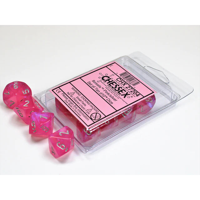 Borealis - Pink w/Silver - Set of Ten d10s