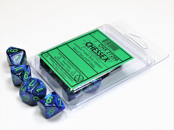 Lustrous - Dark Blue w/Green - Set of Ten d10s
