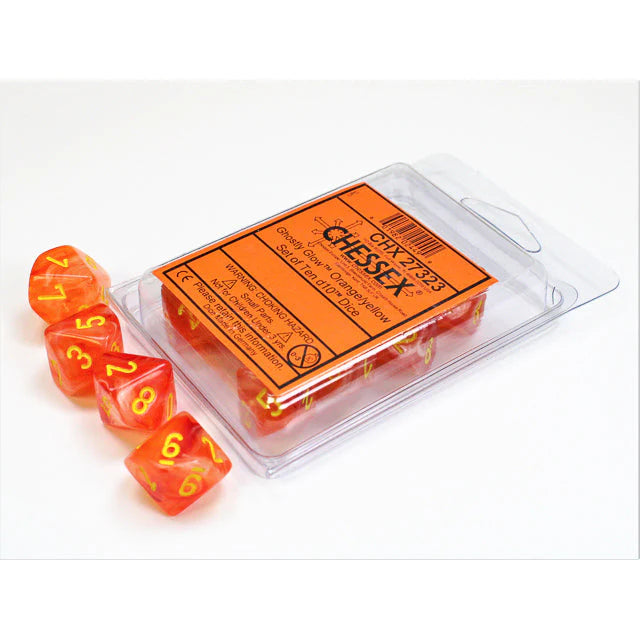 Ghostly Glow - Orange w/Yellow - Set of Ten d10s