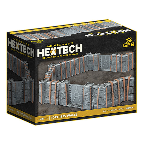 Battlefield in a Box: Hextech Terrain- Wave 9- Trinity City- Fortress Walls (x24)- Grey