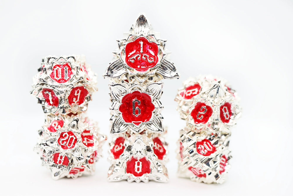 FLORAL STARBURST: ICY AMARYLLIS - METAL RPG DICE SET