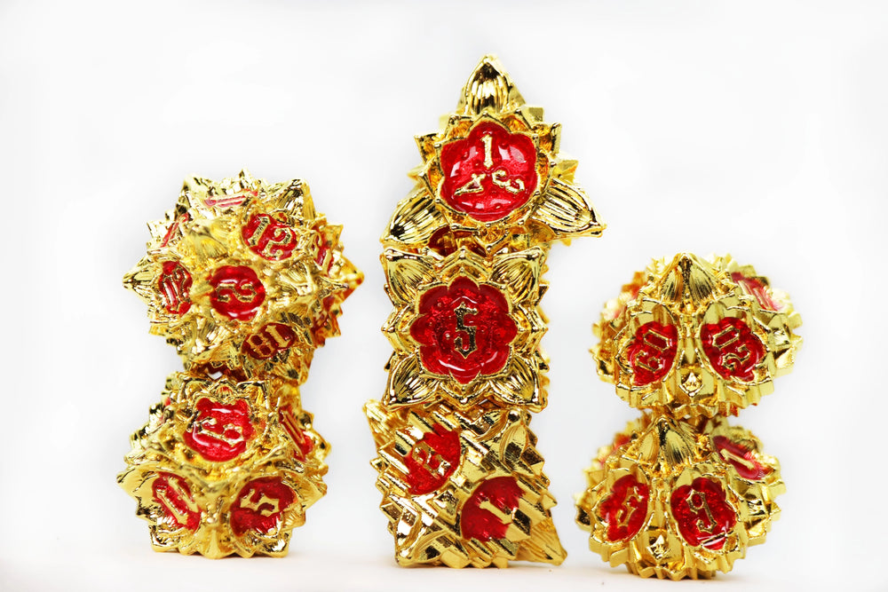 FLORAL STARBURST: RUBY ROSE - METAL RPG DICE SET
