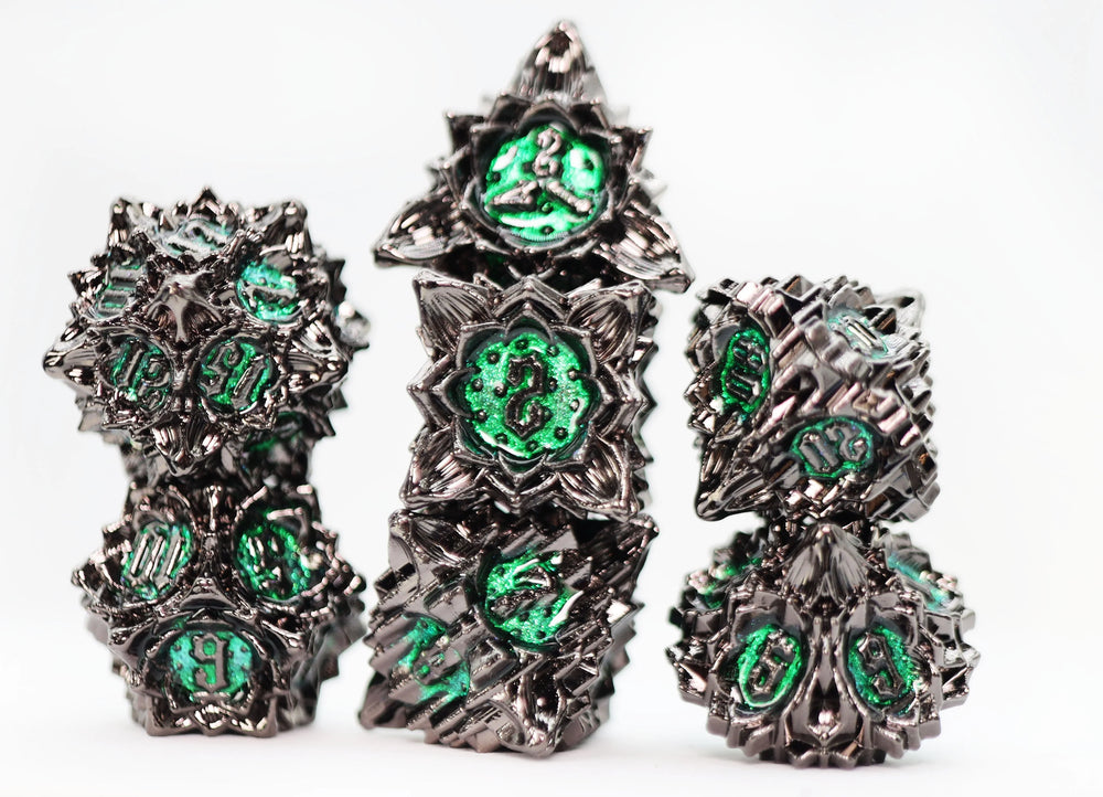 FLORAL STARBURST: MIDNIGHT FOREST - METAL RPG DICE SET