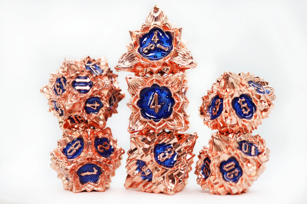 FLORAL STARBURST: COPPER CORNFLOWER - METAL RPG DICE SET