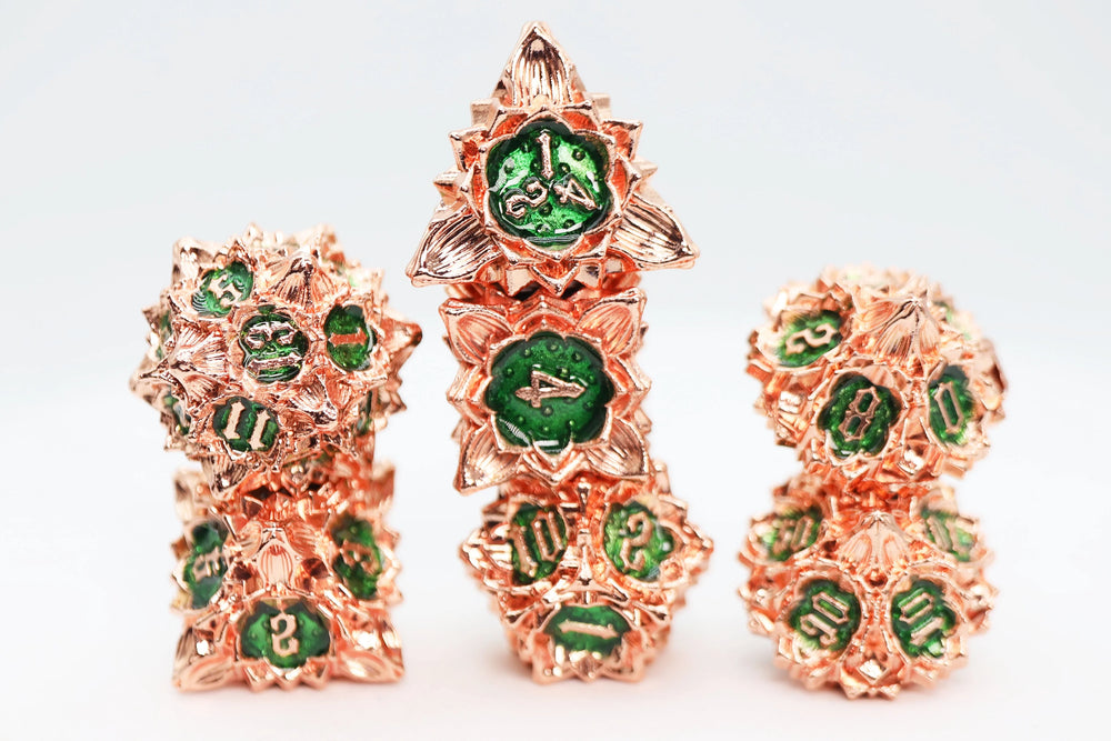 FLORAL STARBURST: EMERALD CALADIUM - METAL RPG DICE SET