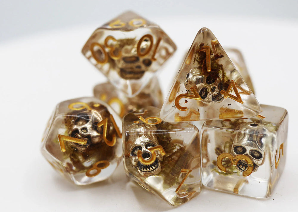 Silver Pirate Skull RPG Dice Set