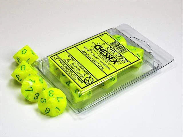 Vortex - Electric Yellow w/Green - Set of Ten d10s