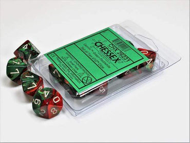 Gemini - Green-Red w/White - Set of Ten d10s