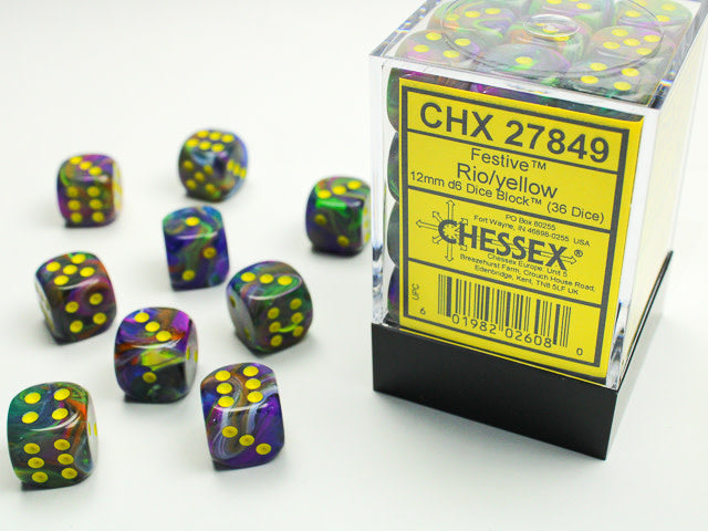 Festive - Rio w/Yellow - 12mm d6 Dice Block (36 dice)