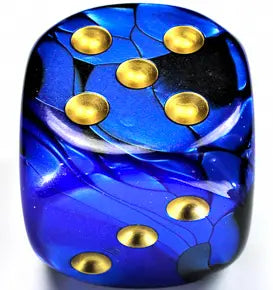 Chessex Gemini┬« 50mm w/pips Black-Blue/gold d6