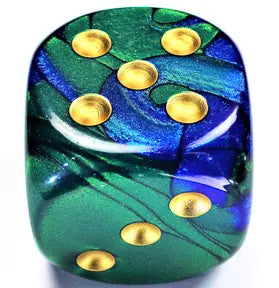 Chessex Gemini┬« 50mm w/pips Blue-Green/gold d6