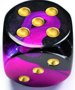 Chessex Gemini┬« 50mm w/pips Black-Purple/gold d6