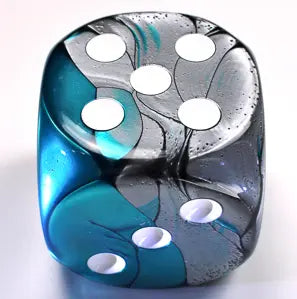 Chessex Gemini┬« 50mm w/pips Steel-Teal/white d6