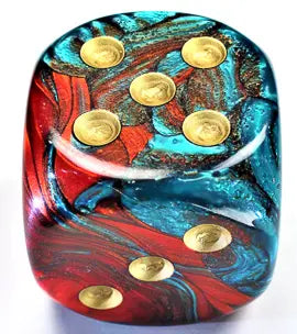 Chessex Gemini┬« 50mm w/pips Red-Teal/gold d6