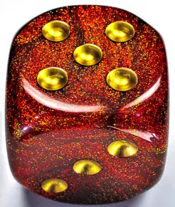 Chessex Glitter 50mm w/pips Ruby/gold d6