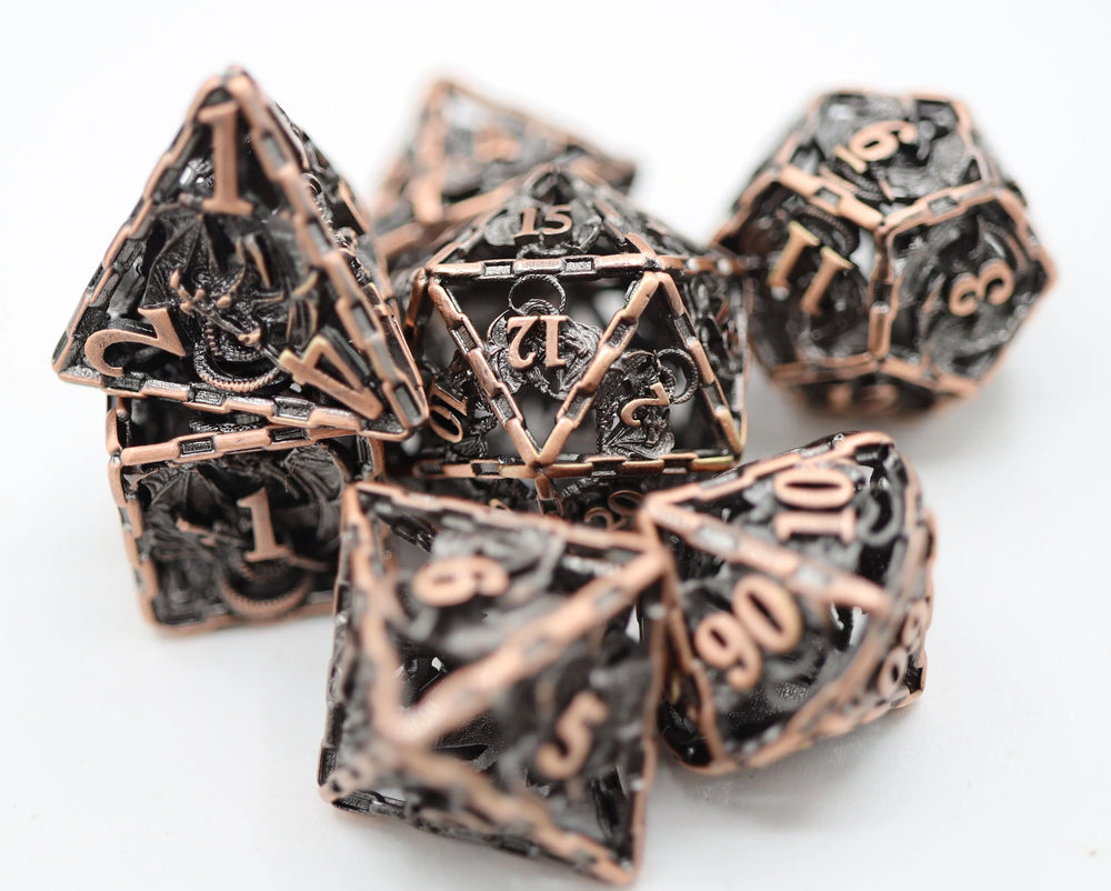 CHAINED DRAGON: COPPER - HOLLOW METAL RPG DICE SET