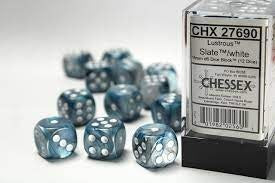 Lustrous - Slate w/White - 16mm d6 Dice Block (12 dice)