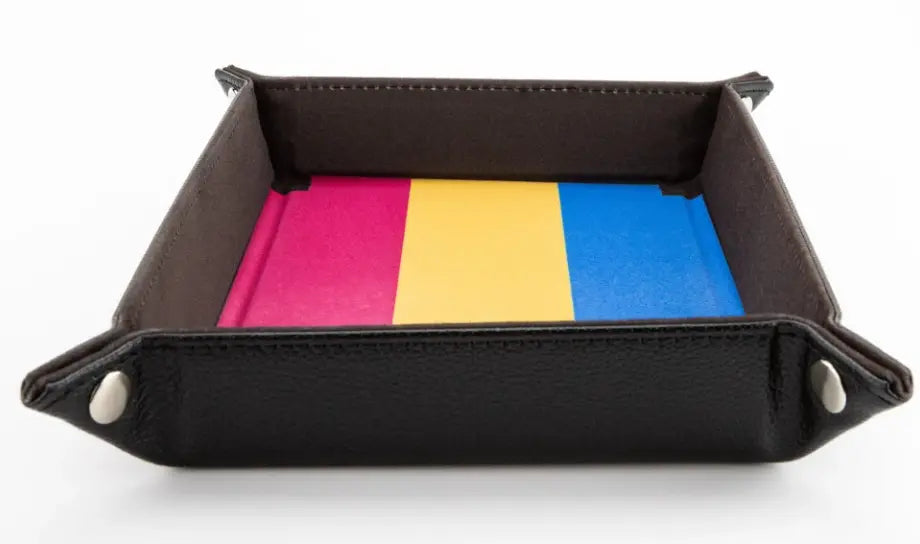 FanRoll Dice Tray Fold Up Velvet with Leather Backing - Pride Pansexual