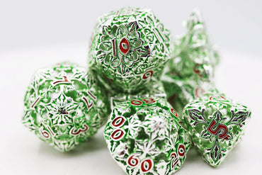 Fleur de Lis: Green - Hollow Metal RPG Dice Set