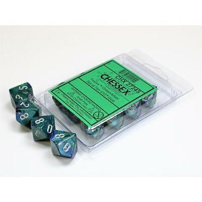Festive - Green w/Silver - Set of Ten d10s